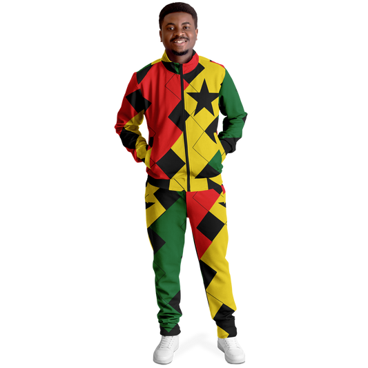 Men's Red Yellow Green and Black Stars Track Jacket and Pants
