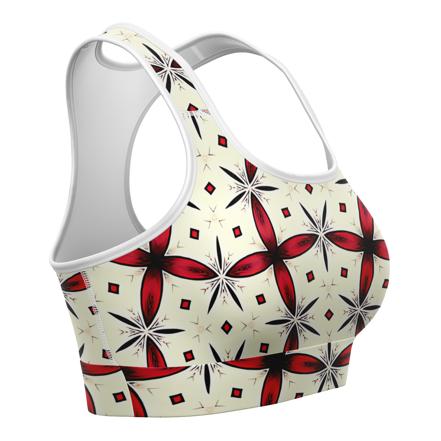 Women's Red & Black Geometric Pattern Sports Bra