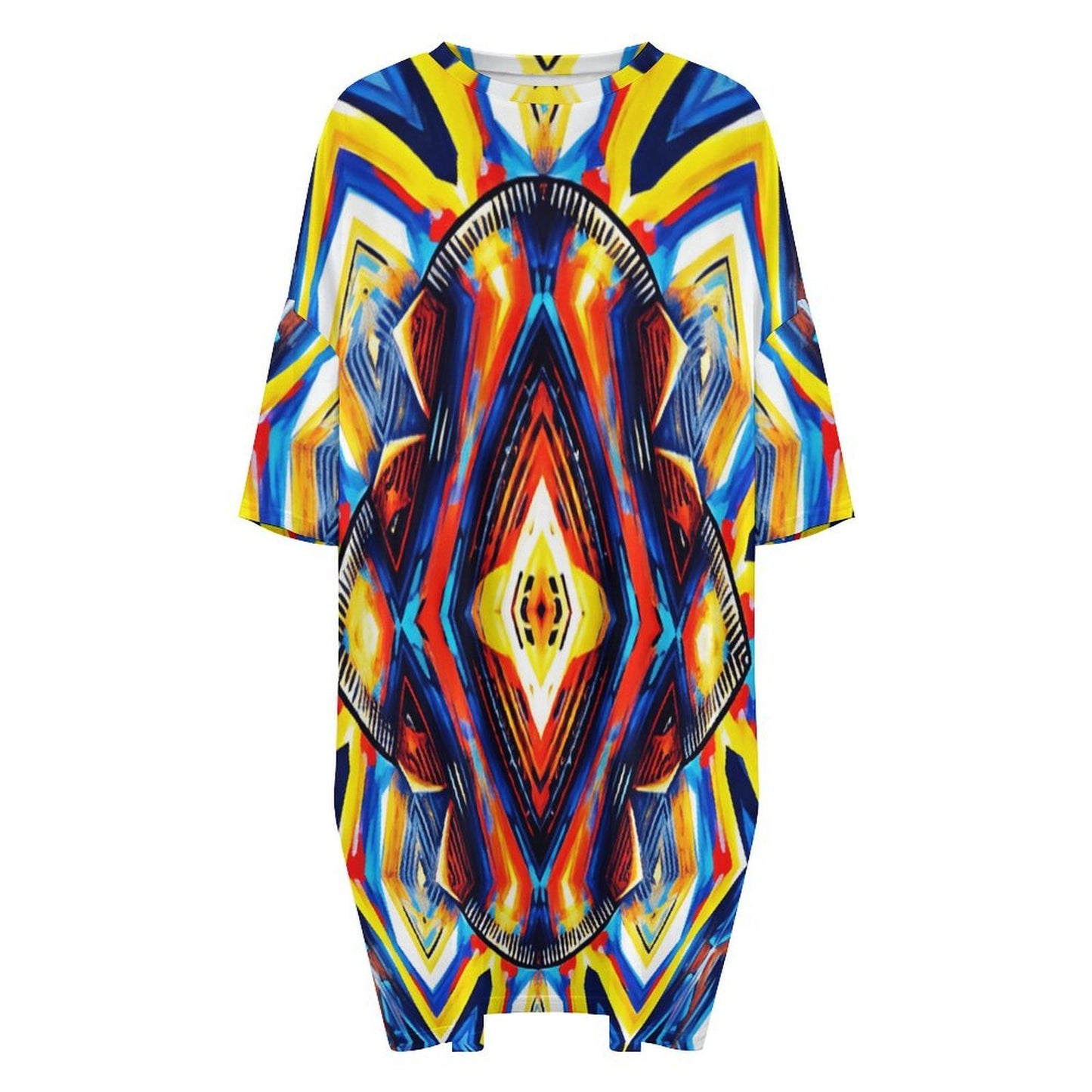 Women's Colorful Geometric Kaleidoscope Pattern Design All Over Print Women's Oversized T- Shirt Loungewear