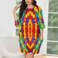 Women's Bold Rainbow Kente-Inspired Geometric Pattern All Over Print Oversized T- Shirt Loungewear