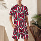 Men's Red Geometric Kaleidoscope Pattern All Over Print Zip-Up Polo Set