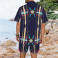 Men's Abstract Neon Geometry Pattern All Over Print Hawaiian Shirt & Shorts Set