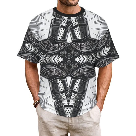 Men's Classic Black & White Geometric Pattern All Over Print All Over Print Ribbed Collar T-Shirt