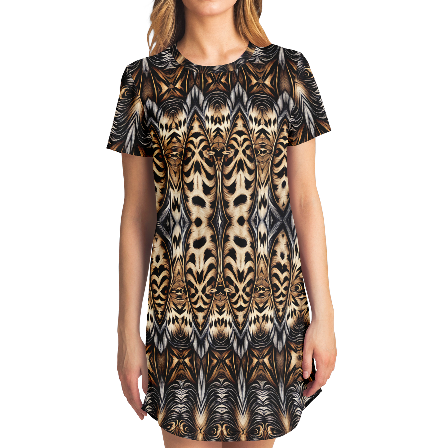 Women's Leopard Trendy Geometric Pattern All-Over Print T-Shirt Dress
