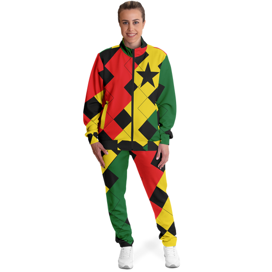 Women's Red Yellow Green and Black Stars Track Jacket and Pants