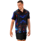 Men's Blue & Red Kaleidoscope Pattern All Over Print Spread Collar Short Sleeve Button-Down Shirt