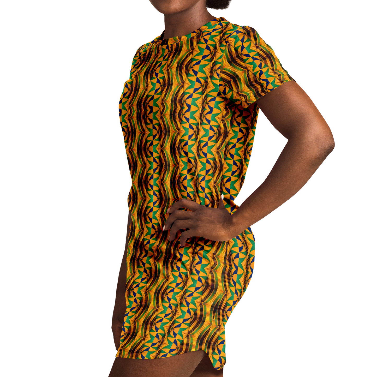 Women's African Kente Geometric Pattern All-Over Print T-Shirt Dress