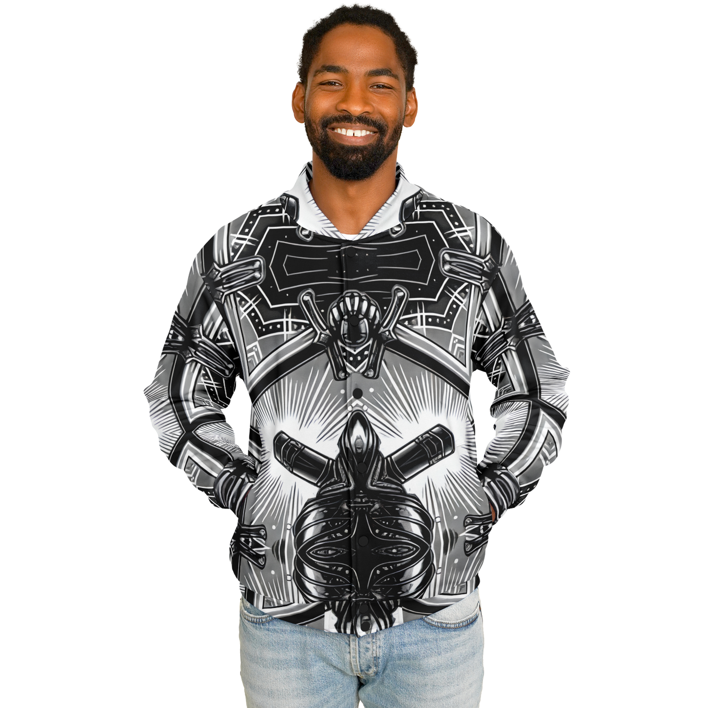 Men's Monochrome Kaleidoscope Pattern Men's All Over Print Baseball Jacket