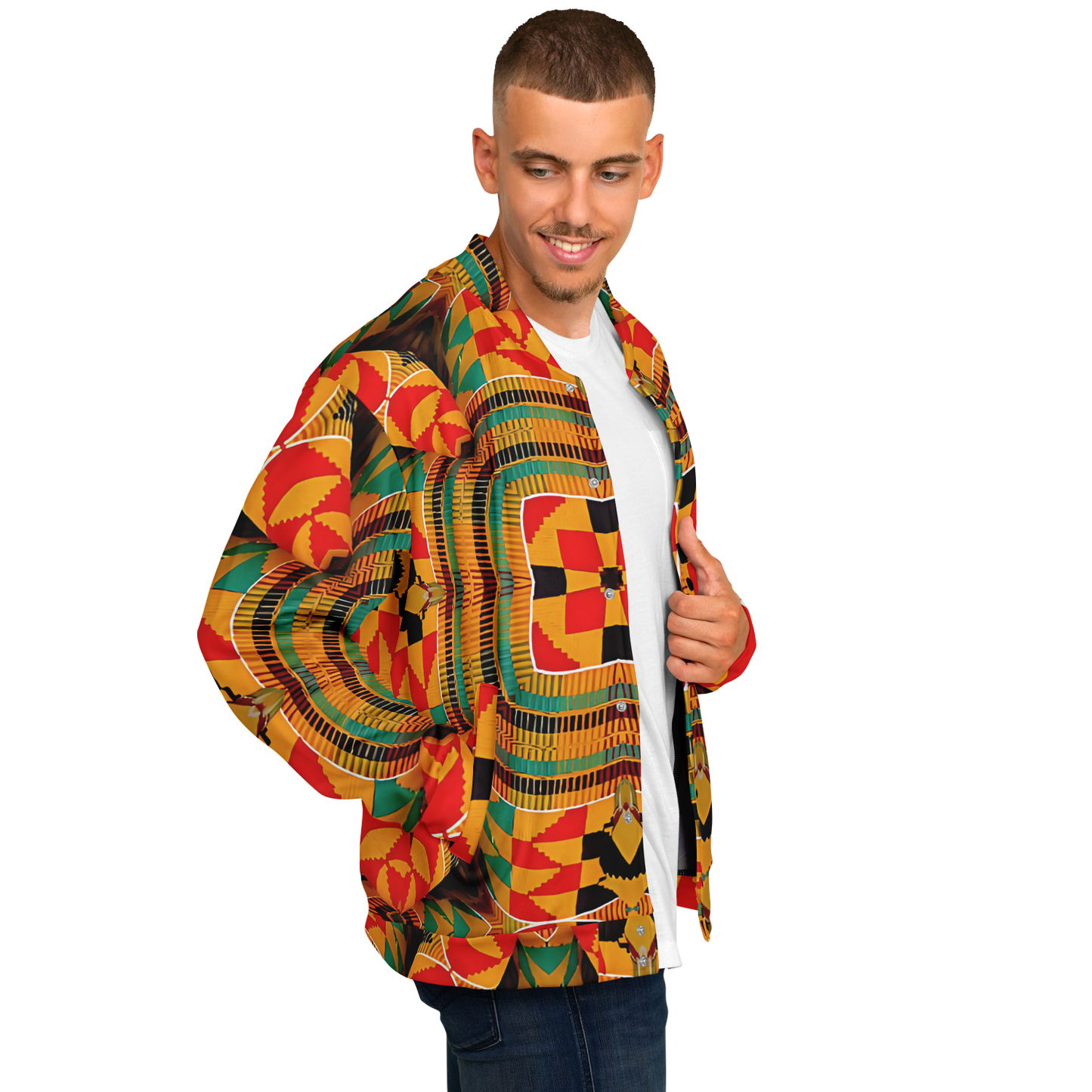 Men's Vibrant African Kente-Inspired Pattern All-Over Print Baseball Jacket