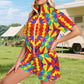 Women's Bold Rainbow Kente-Inspired Geometric Pattern All Over Print Windbreaker Short Set