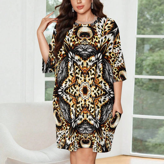 Women's Leopard Kaleidoscope Pattern All-Over Print Oversized T- Shirt Loungewear