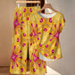Women's Heart Kaleidoscope Pattern All Over Print Side-Tie Short Sleeve Top & Wide-Leg Pants Set