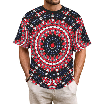 Men's Patriotic Mandala Red White Blue Pattern All Over Print  Cut & Sew  Ribbed Collar T-Shirt