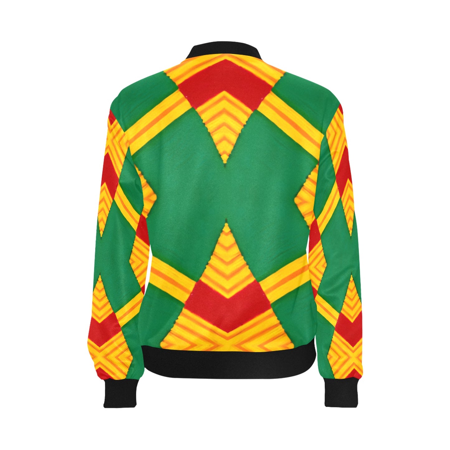 Women Bold Green, Red & Gold African Kente-Inspired Pattern All-Over Print Bomber Jacket