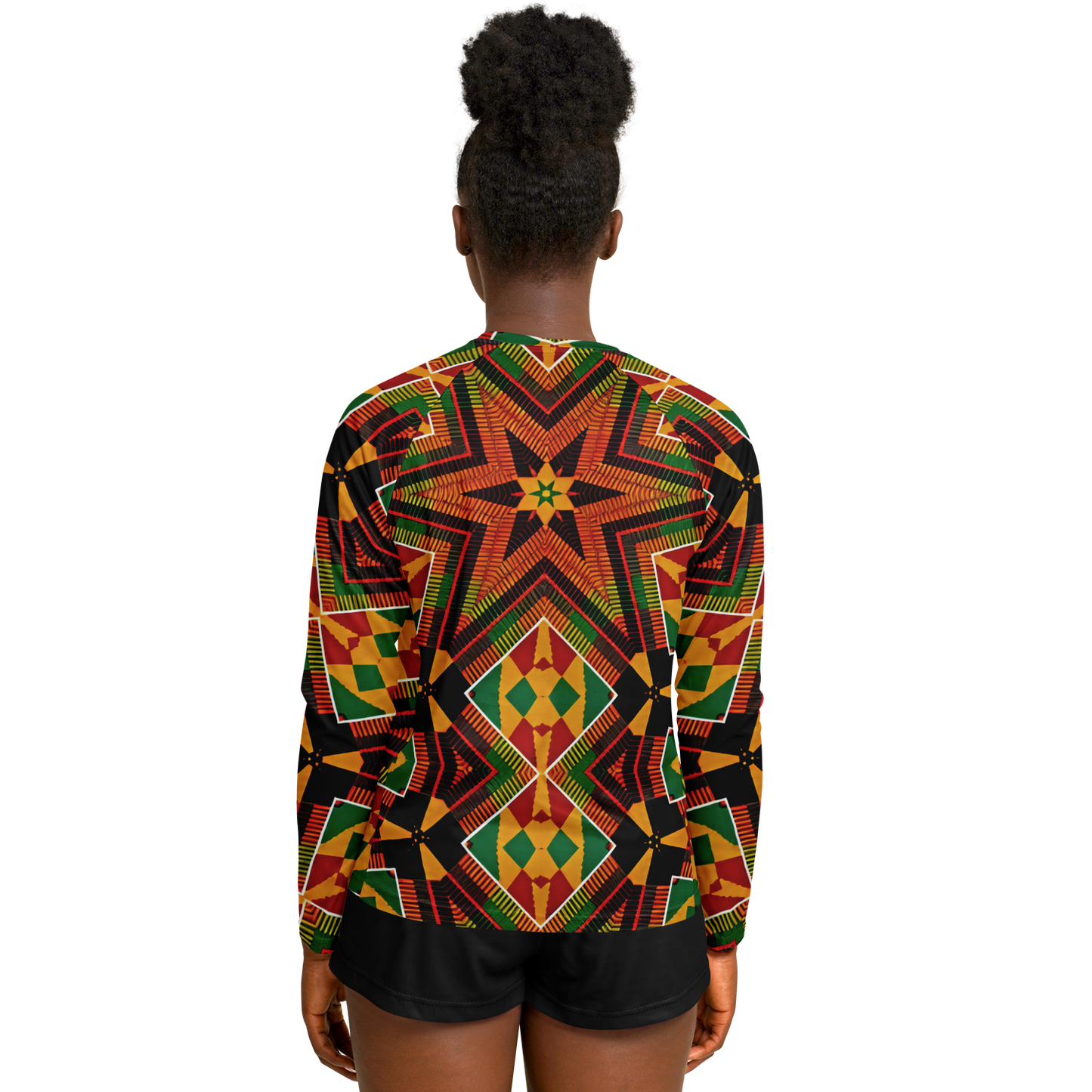 Women's African Kente Geometric Star Pattern All-Over Print Long Sleeve Performance Shirt