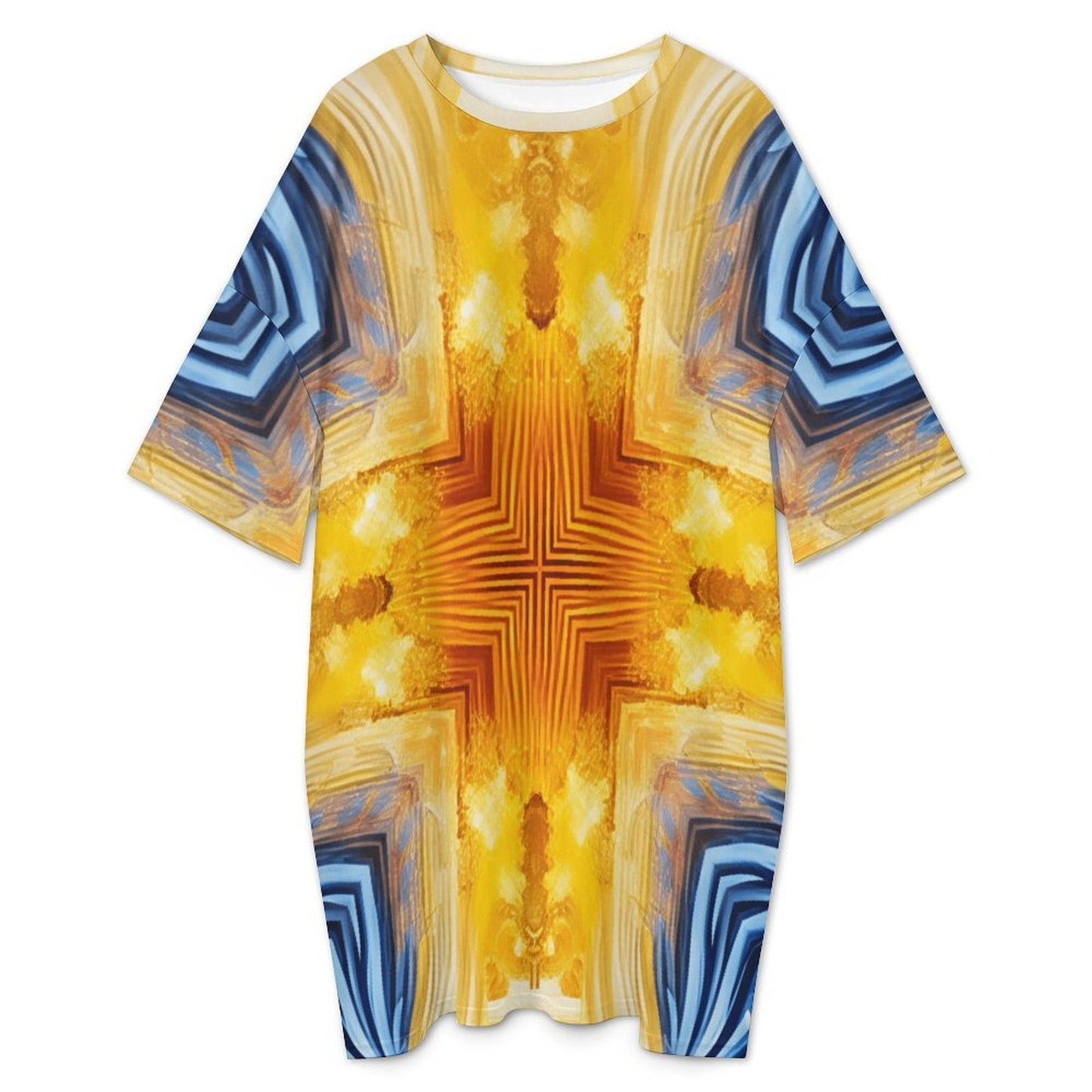Women’s Bright Orange & Blue Abstract All Over Print Oversized T- Shirt Loungewear