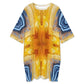 Women’s Bright Orange & Blue Abstract All Over Print Oversized T- Shirt Loungewear