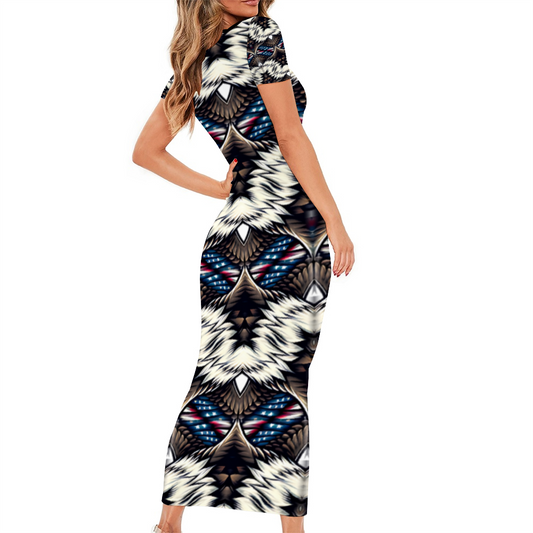 Women's Round Neck Long Dress Short Sleeve Bodycon Pencil Dress