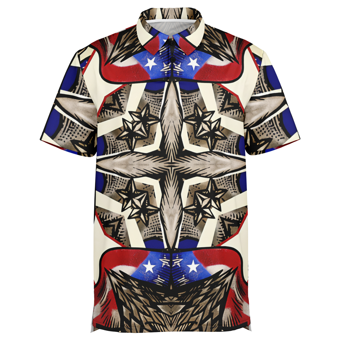 Men's Patriotic Stars & Cross Kaleidoscope Pattern All-Over Print Polo Shirt