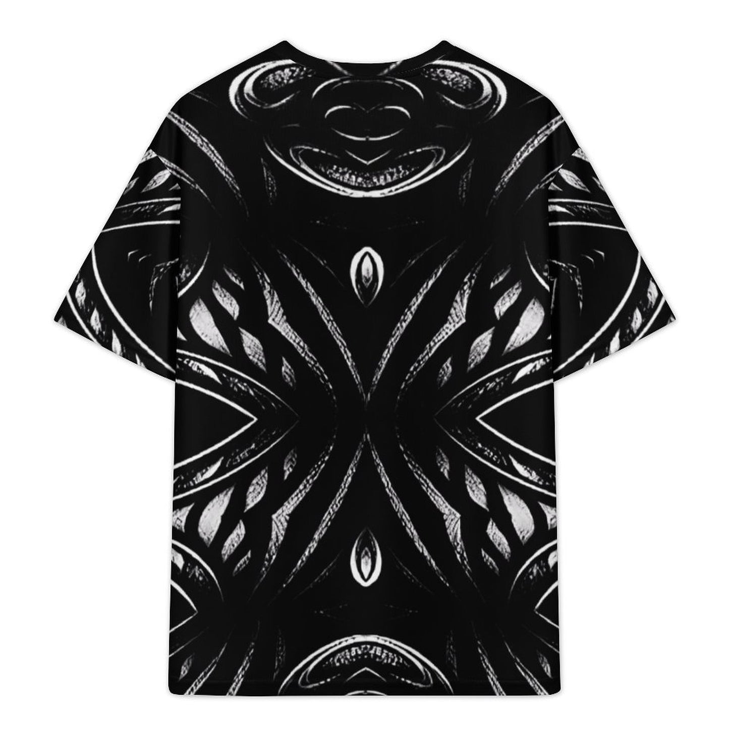 Men's Black & White Geometric Pattern All-Over Print  Plus Size Drop Shoulder T-Shirt