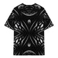 Men's Black & White Geometric Pattern All-Over Print  Plus Size Drop Shoulder T-Shirt