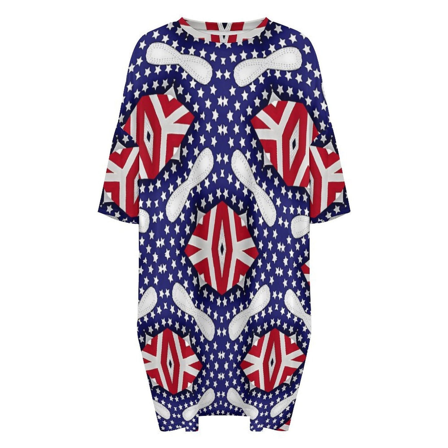 Women's Patriotic Stars & Stripes All Over Print Oversized T- Shirt Loungewear
