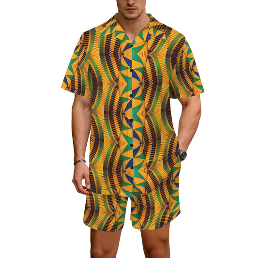 Men's African Kente Kaleidoscope Pattern All-Over Print Hawaiian Shirt & Shorts Set
