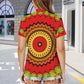 Women's Red Tribal Kaleidoscope Pattern All Over Print Zipper Polo Shirt