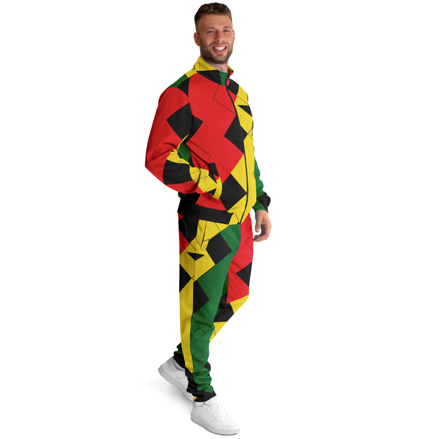 Men's Red Yellow Green and Black Stars Track Jacket and Pants