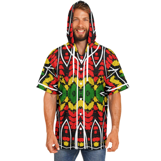 Men's Ghana Flag & Black Star Pattern All-Over Print Hooded Baseball Jersey