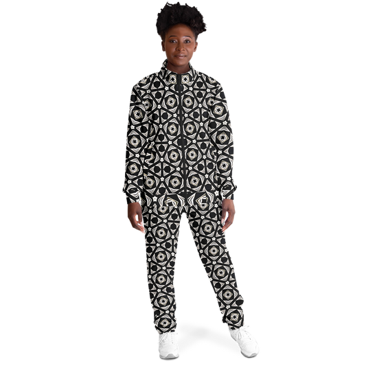 Women's Black Geometric Pattern Track Jacket and Pants