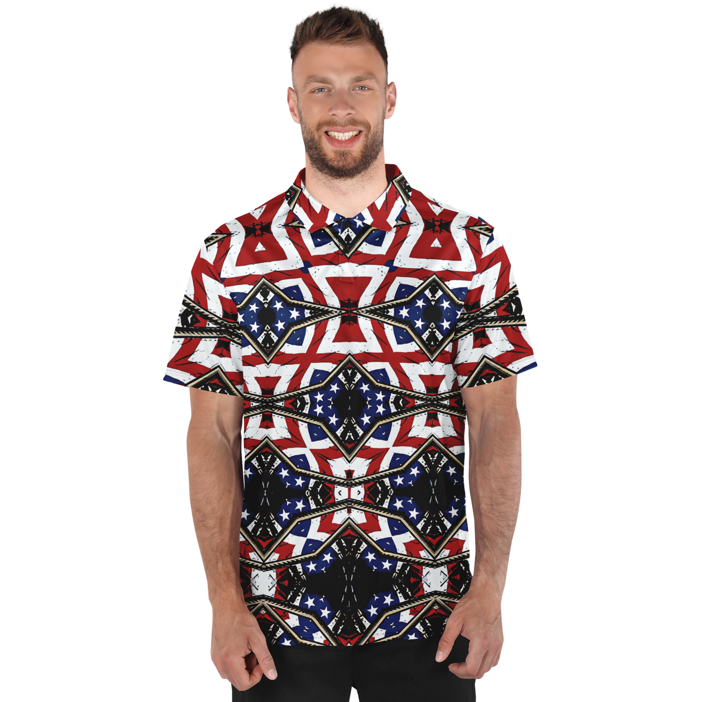 Men's Patriotic Star Kaleidoscope Pattern All-Over Print Polo Shirt