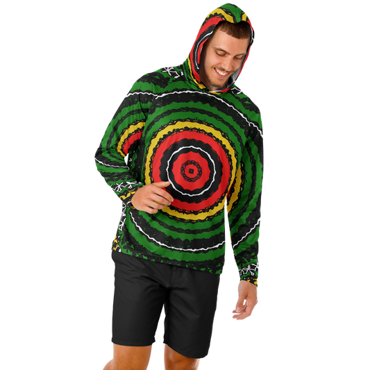 Men's Green Striped with Vibrant Accent Pattern All Over print Long Sleeve Hooded Performance Shirt