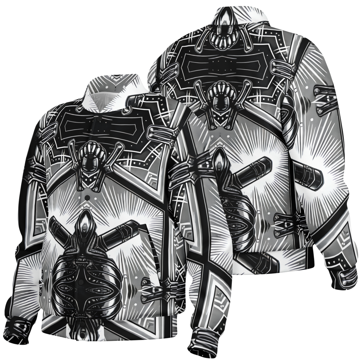 Men's Monochrome Kaleidoscope Pattern Men's All Over Print Baseball Jacket