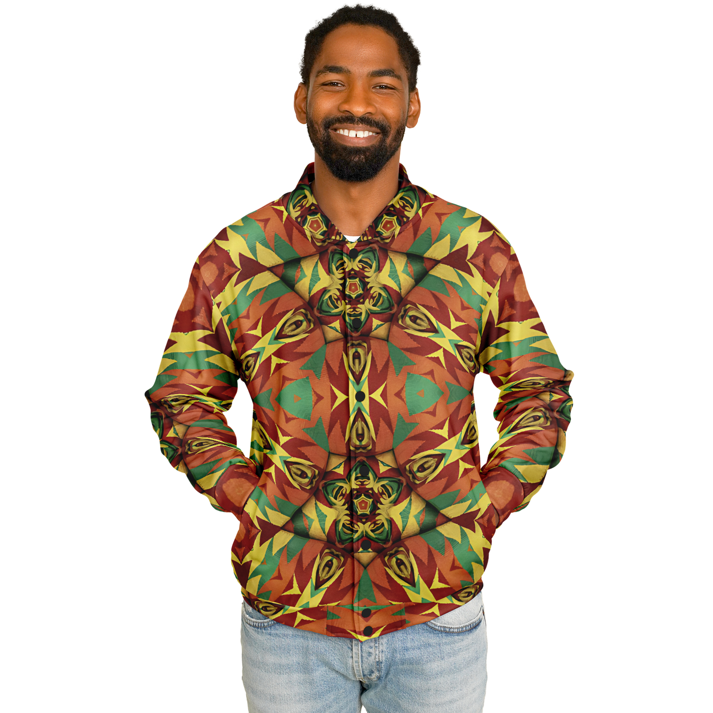 Men's Bold Tribal Kaleidoscope Pattern All Over Print Baseball Jacket