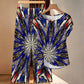 Women's Starburst Patriotic Colors Pattern All-Over-Print Side-Tie Short Sleeve Top & Wide-Leg Pants Set