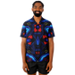 Men's Blue & Red Kaleidoscope Pattern All Over Print Spread Collar Short Sleeve Button-Down Shirt