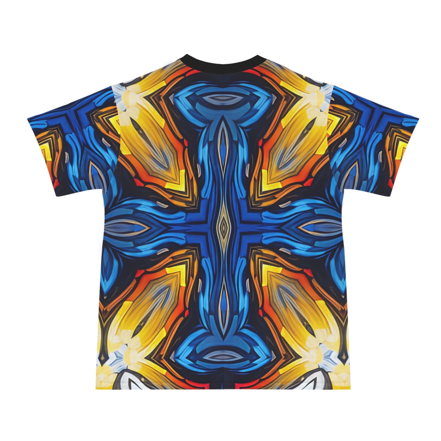 Men's Bold Blue & Gold Abstract Pattern All-Over Print All Over Print Ribbed Collar T-Shirt.