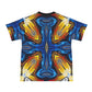 Men's Bold Blue & Gold Abstract Pattern All-Over Print All Over Print Ribbed Collar T-Shirt.