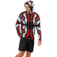 Men's Abstract Red, White & Black Pattern All-Over Print Long Sleeve Hooded Performance Shirt