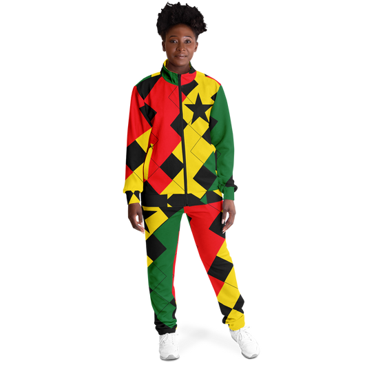 Women's Red Yellow Green and Black Stars Track Jacket and Pants