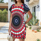 Women's Red, Black & White Psychedelic Pattern All-Over Print Round Neck Pocket Casual Dress