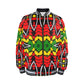 Men's Bold Red Yellow Green Rasta Pattern All Over print  Striped Trim Bomber Jacket