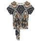 Women's Neutral Geometric Floral Pattern All Over print Side-Tie Short Sleeve Top & Wide-Leg Pants Set