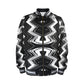Men's Black & White Geometric Pattern All-Over Print Striped Trim Bomber Jacket