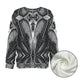 Women's Black & Silver Symmetry Pattern All-Over Print Crew Neck Sweater.