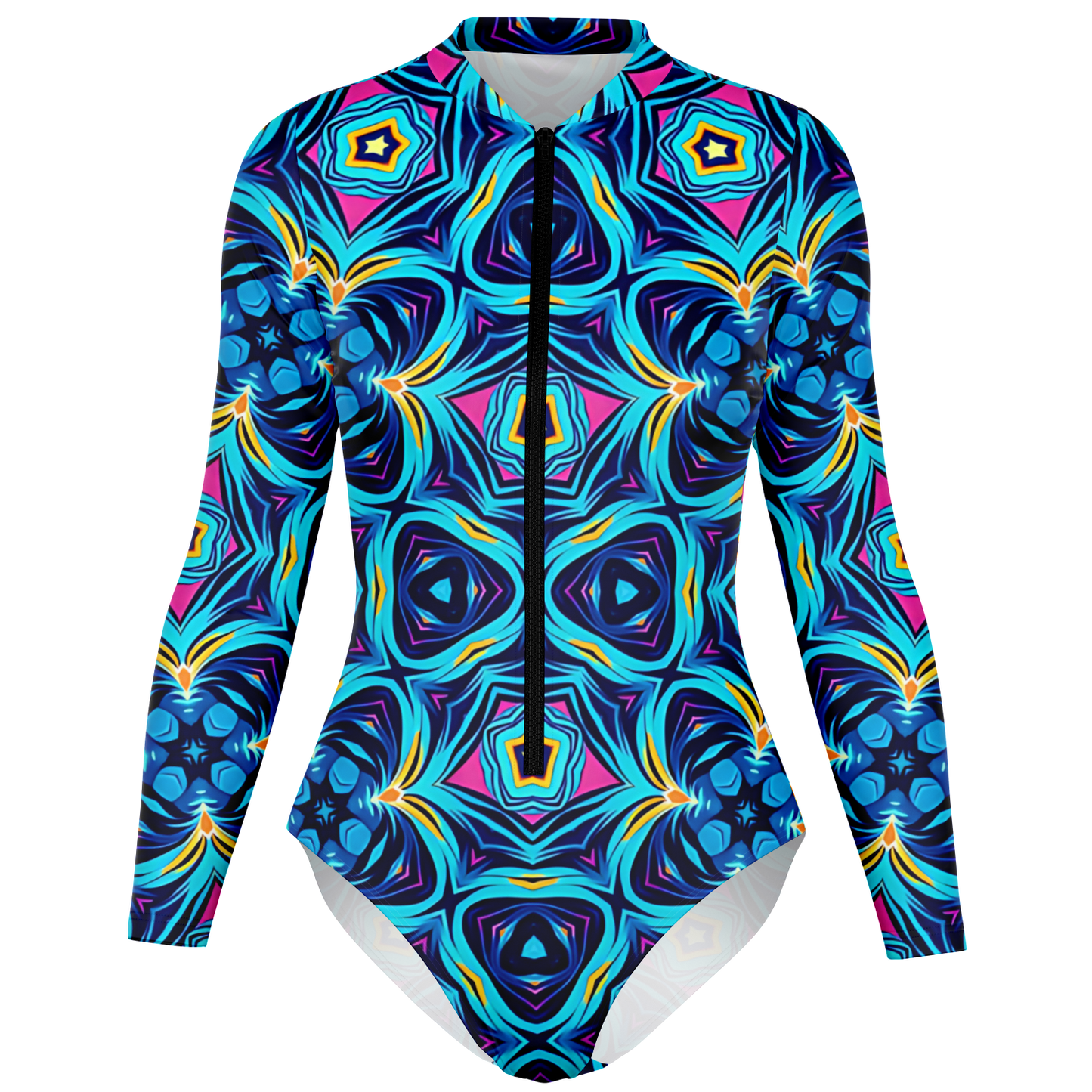 Women's Blue Kaleidoscope Bodysuit Long Sleeve