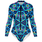Women's Blue Kaleidoscope Bodysuit Long Sleeve
