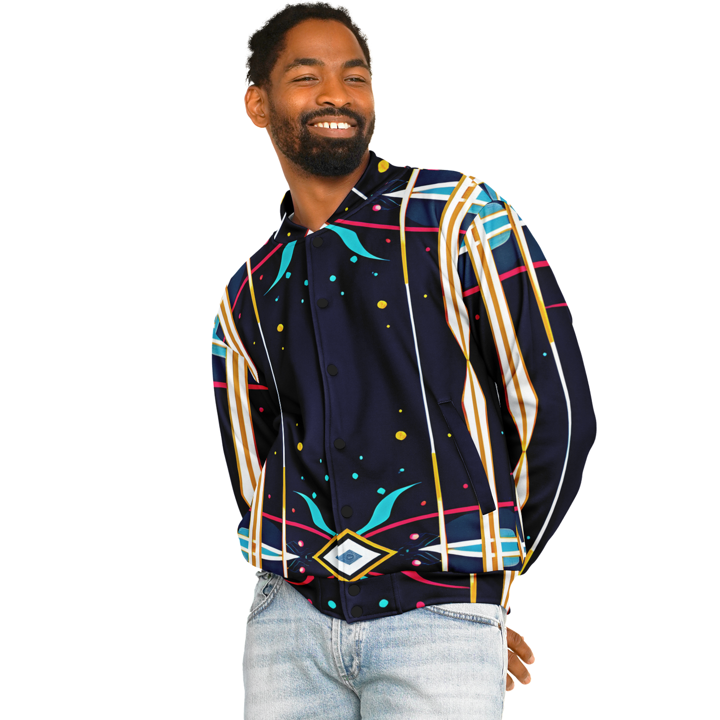 Men's Abstract Neon Geometry Pattern Design All Over Print Baseball Jacket