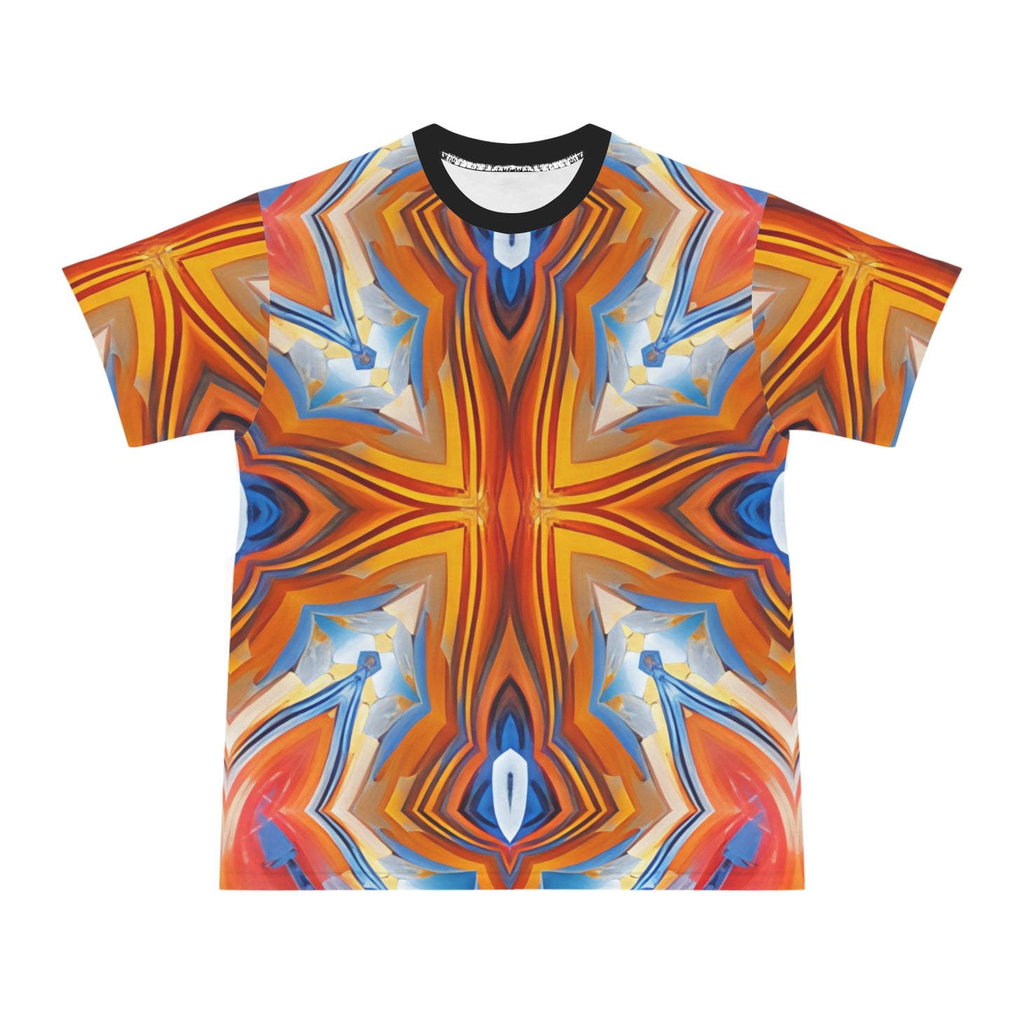 Men's Abstract Flame Kaleidoscope Pattern All Over Print All Over Print Ribbed Collar T-Shirt.